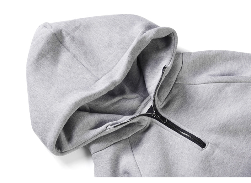 Oversize solid half-zip fleece pullover hoodie