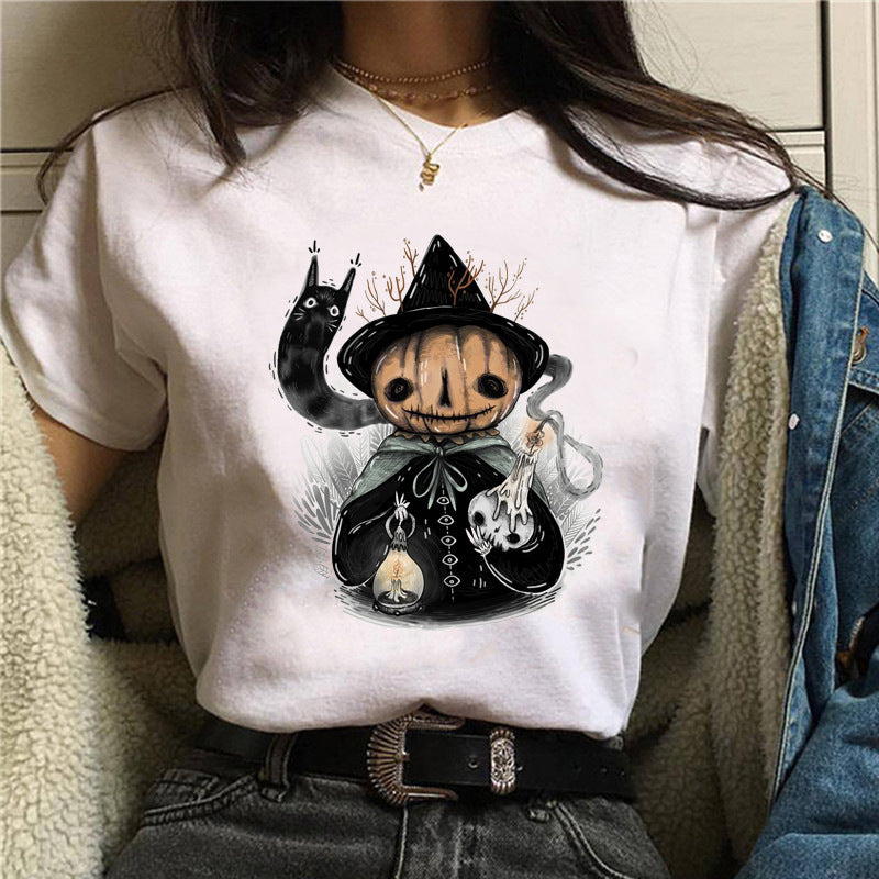 Cat Mushroom Halloween Women's Streetwear Short Sleeves