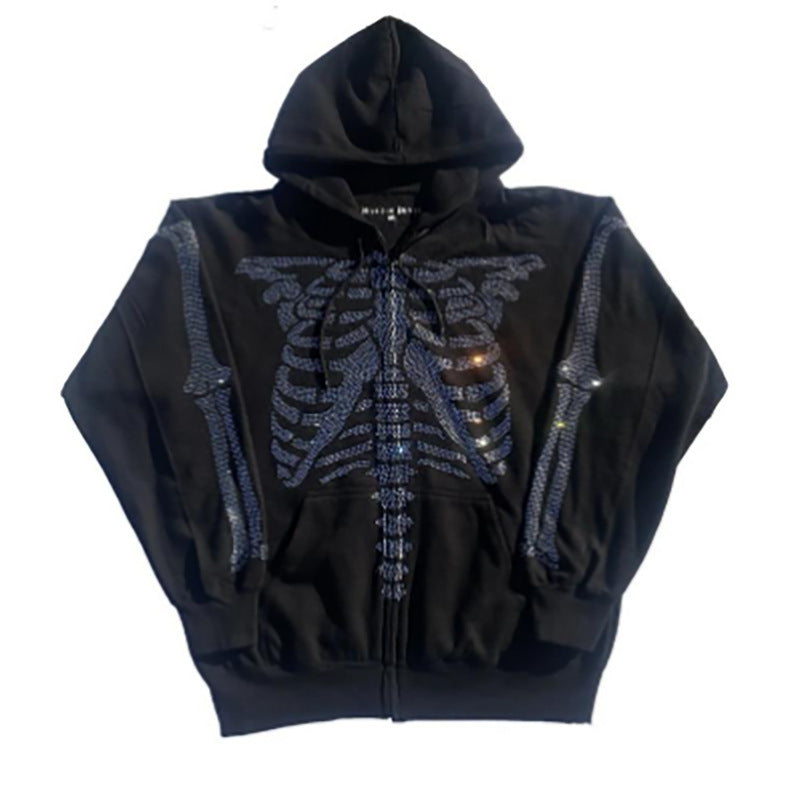 Oversized Glitter Rhinestone Hoodie Women's Loose Zip