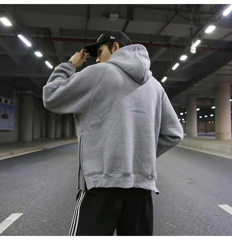 Oversize solid half-zip fleece pullover hoodie