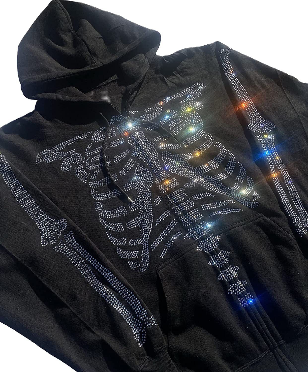 Oversized Glitter Rhinestone Hoodie Women's Loose Zip
