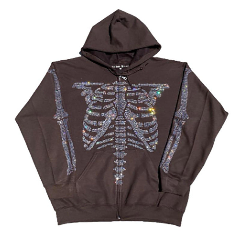 Oversized Glitter Rhinestone Hoodie Women's Loose Zip