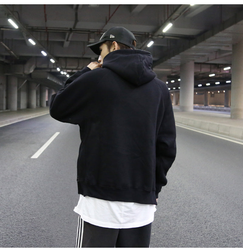 Oversize solid half-zip fleece pullover hoodie